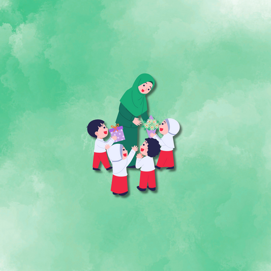 muslim woman giving gifts to children