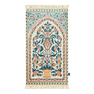 Adult Padded Prayer Mat with Teal and Coral Floral Design | Urban Rugs UK