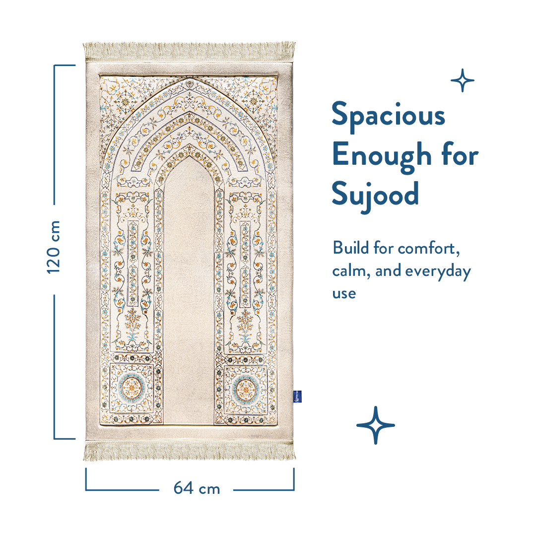 Padded prayer mat with antique Indian arch design - Urban Rugs UK