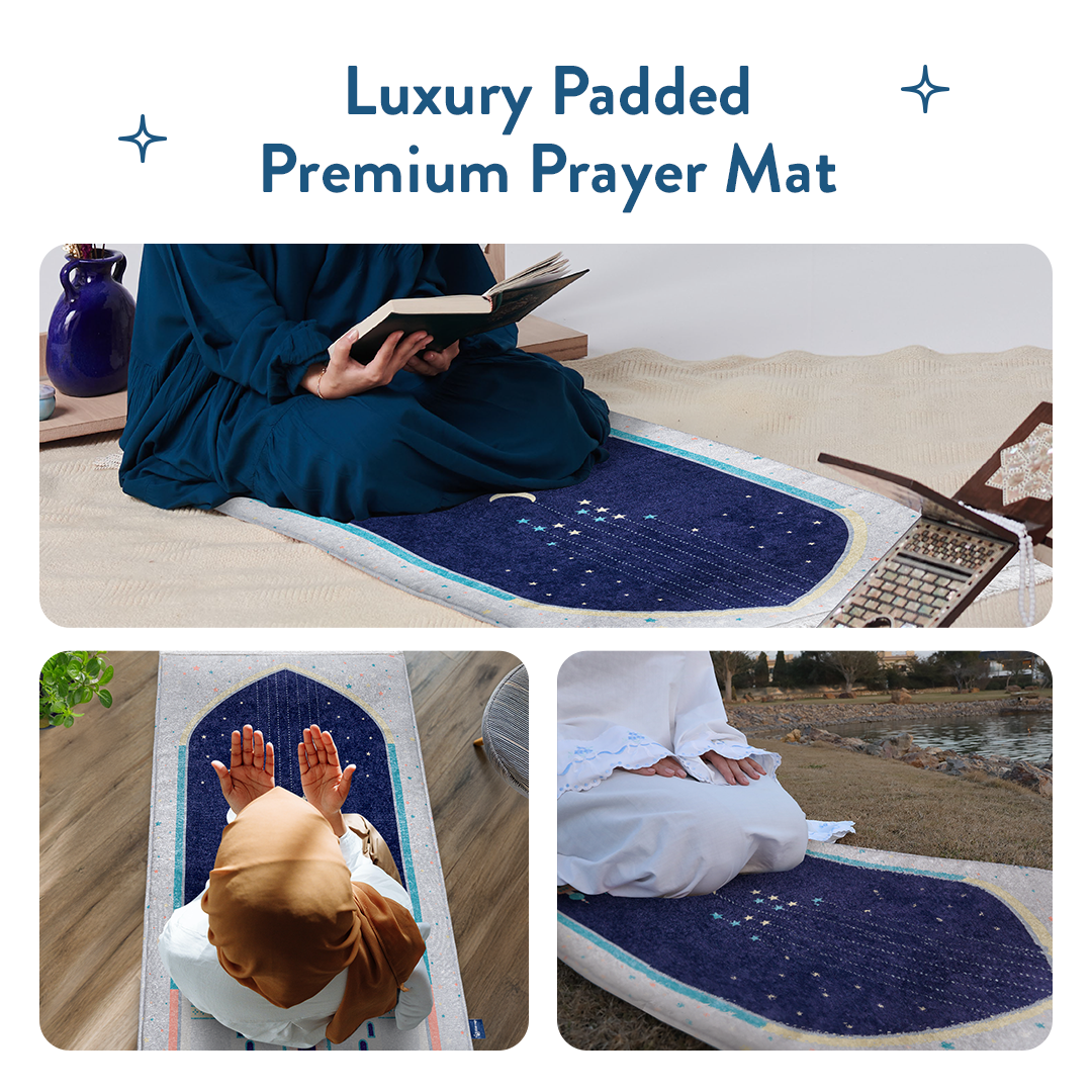 Luxury padded prayer mat with crescent moon design used by women