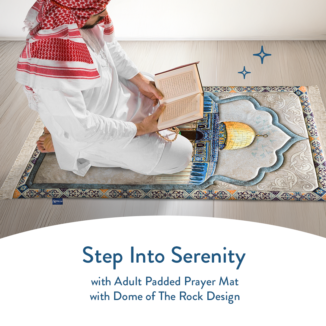Man reading Quran on adult padded prayer mat by Urban Rugs UK