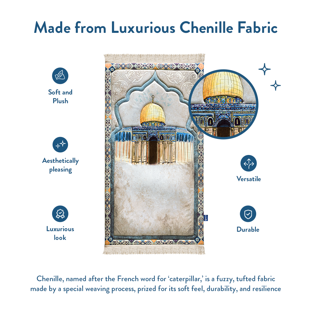 Dome of the Rock chenille prayer mat with close-up texture detail