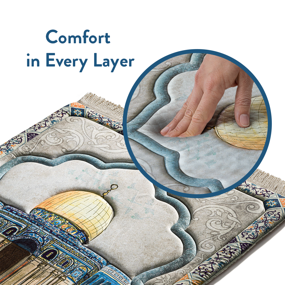 padded Dome of the Rock prayer mat showing soft foam comfort