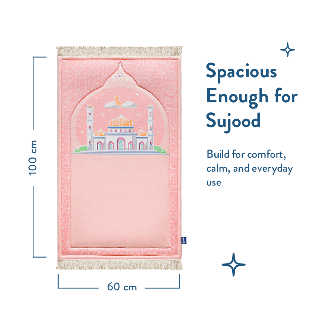 Full view of Padded Kids Prayer Mat with Blush Pink Design by urban rugs uk