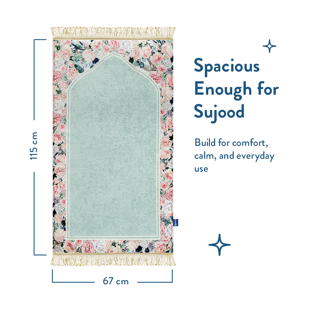 Floral padded prayer mat designed for prostration - urban rugs uk