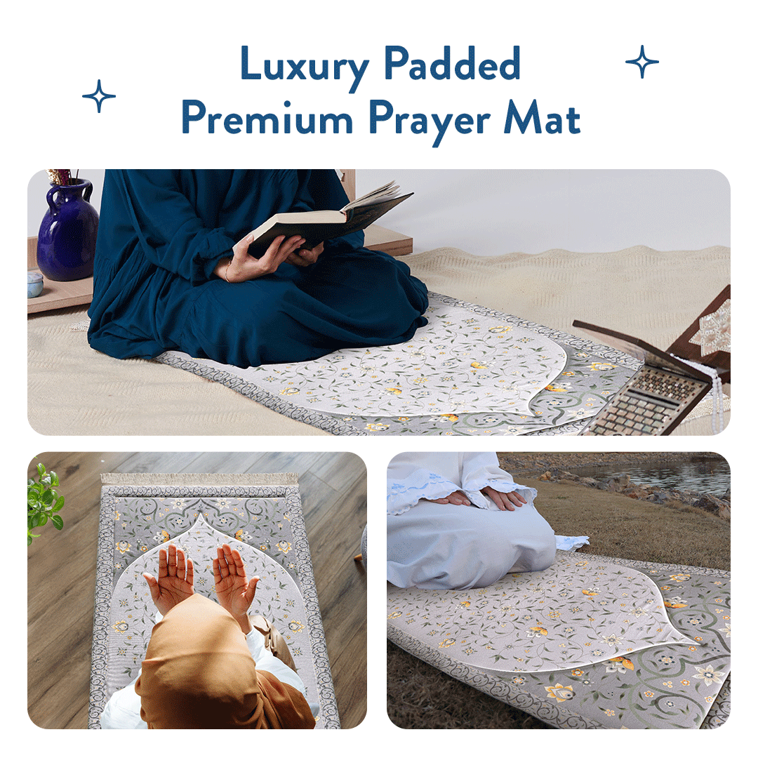worshippers praying on floral vine Luxury padded prayer mat from Urban Rugs UK