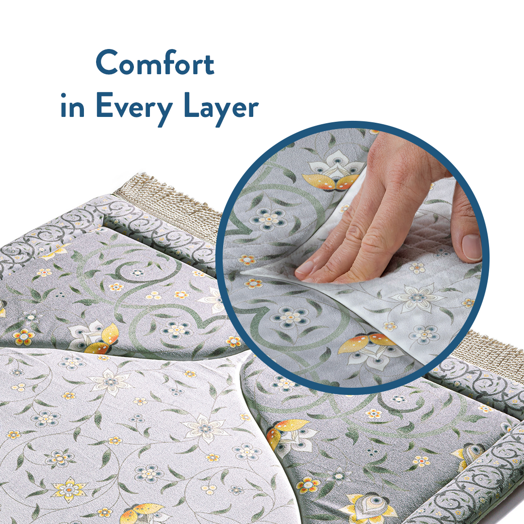padded layers of the Yellow Floral Vine prayer mat by Urban Rugs UK