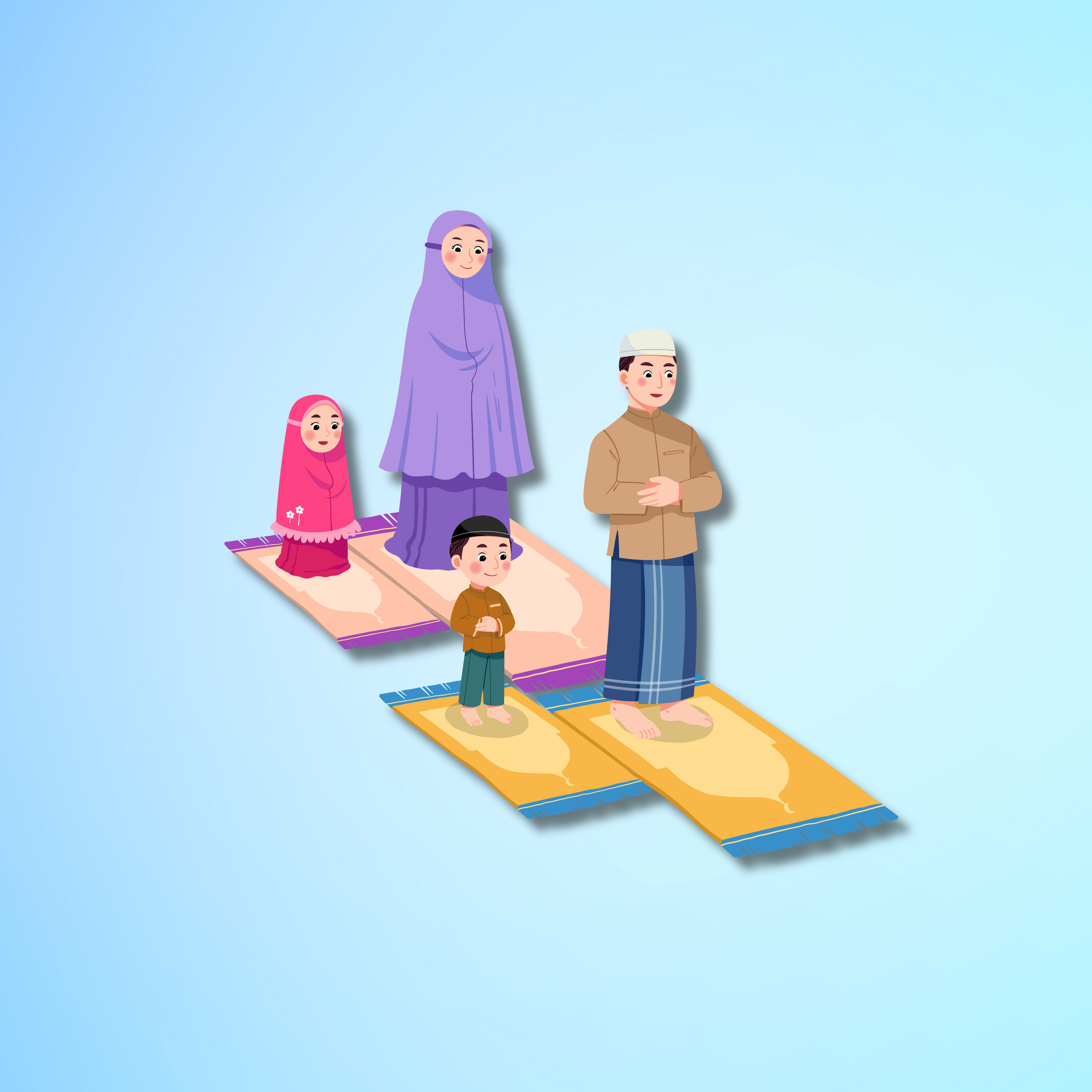 family praying on memory foam prayer mat