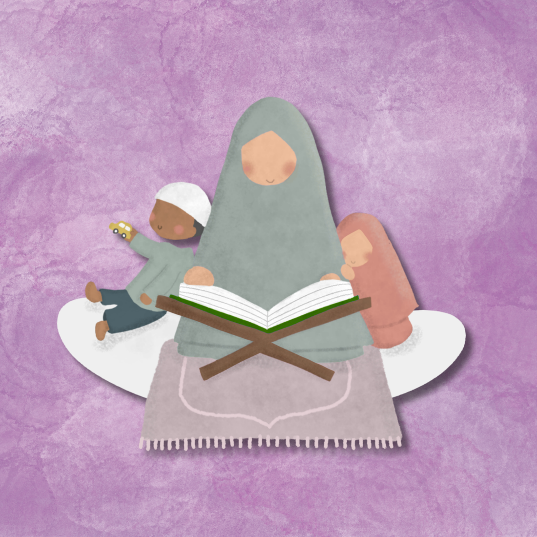 mother praying quran on mat