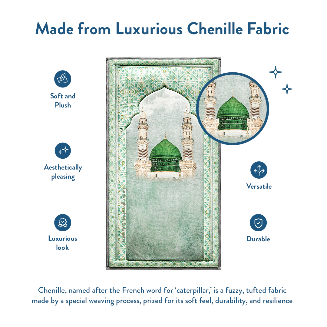 Adult Padded Prayer Mat with Al-Masjid an-Nabawi Design by Urban Rugs UK