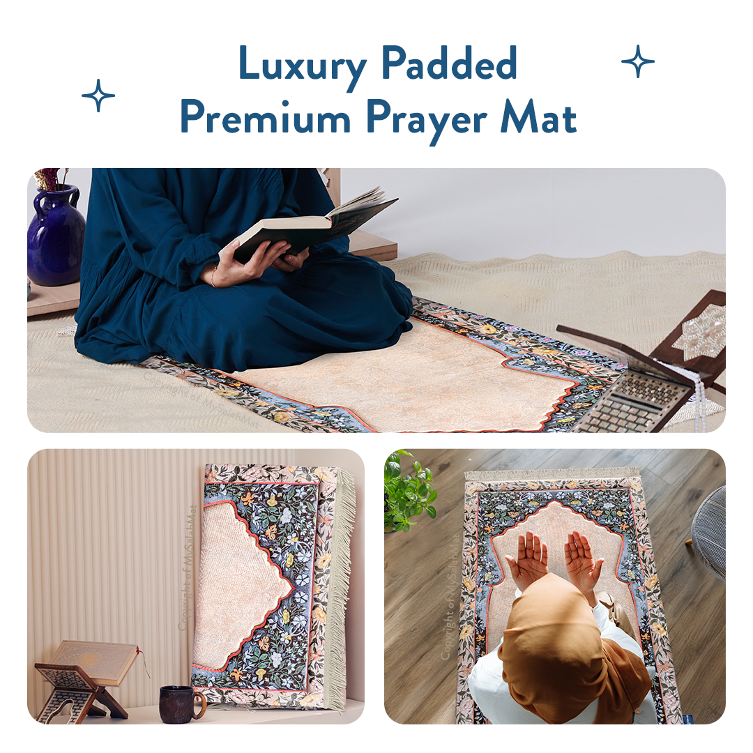 Adult Padded Prayer Mat with Andalus Flowers Design by Urban Rugs UK