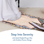 Adult Padded Prayer Mat with Andalus Flowers Design by Urban Rugs UK | A beautiful Ramadan and Eid gift for loved ones
