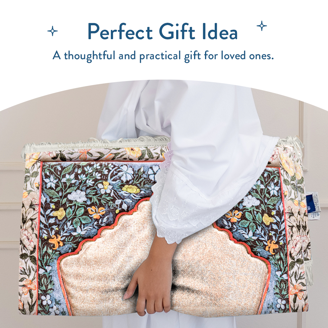 Adult Padded Prayer Mat with Andalus Flowers Design by Urban Rugs UK | A beautiful Ramadan and Eid gift for loved ones