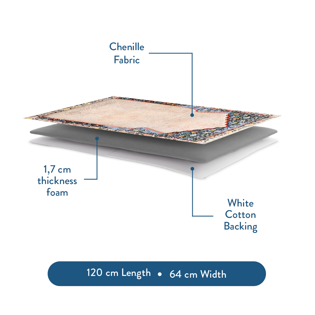 Adult Padded Prayer Mat with Andalus Flowers Design by Urban Rugs UK | A beautiful Ramadan and Eid gift for loved ones