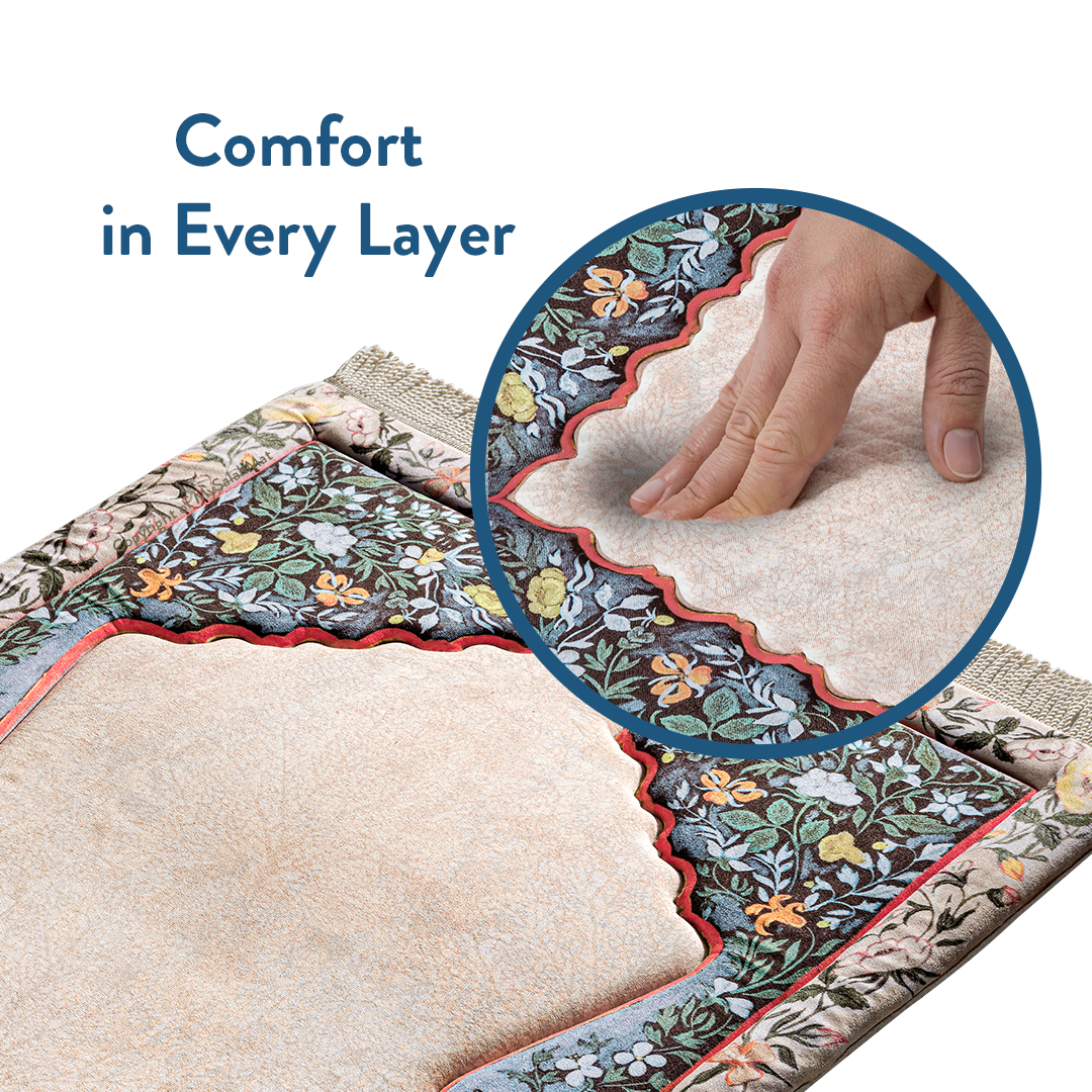 Adult Padded Prayer Mat with Andalus Flowers Design by Urban Rugs UK | A beautiful Ramadan and Eid gift for loved ones