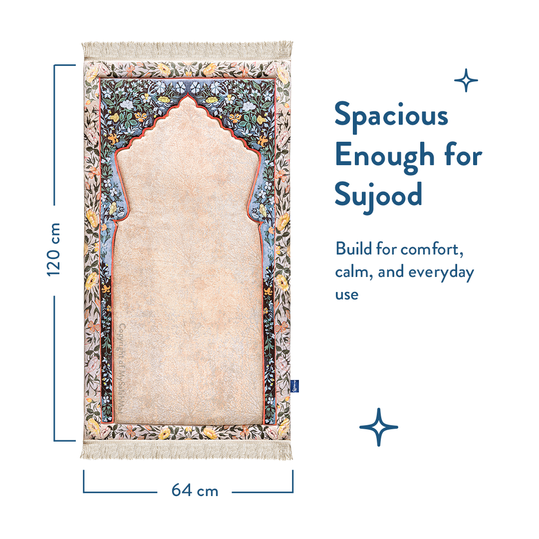 Adult Padded Prayer Mat with Andalus Flowers Design by Urban Rugs UK