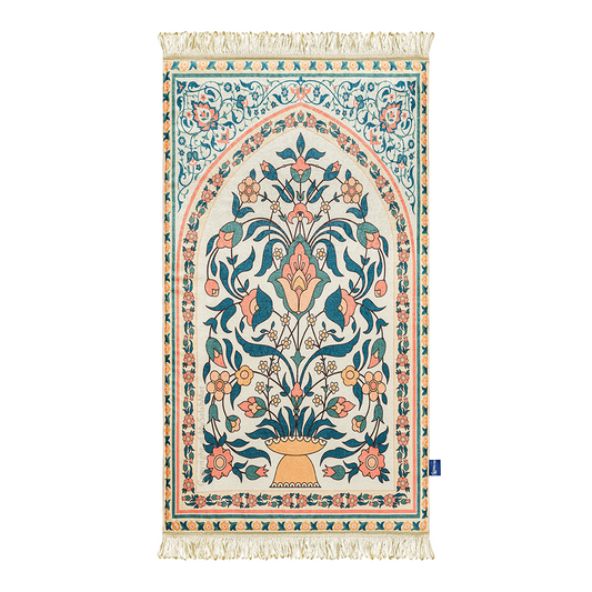 Adult Padded Prayer Mat with Teal and Coral Floral Design | Urban Rugs UK
