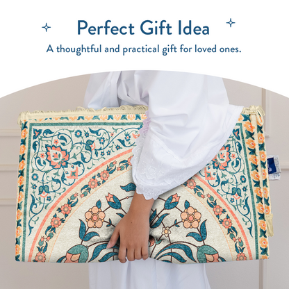 Adult Padded Prayer Mat with Teal and Coral Floral Design | Urban Rugs UK