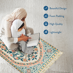 Adult Padded Prayer Mat with Teal and Coral Floral Design | Urban Rugs UK | A beautiful Ramadan and Eid gift for loved ones