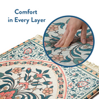 Adult Padded Prayer Mat with Teal and Coral Floral Design | Urban Rugs UK | A beautiful Ramadan and Eid gift for loved ones