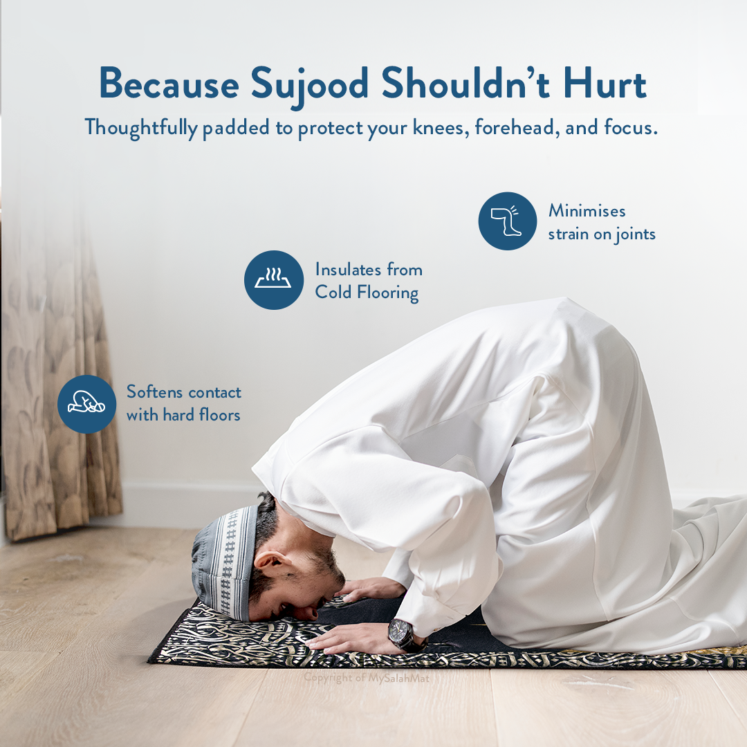 Adult Padded Prayer Mat with Dark Arabic Calligraphy Design by Urban Rugs UK