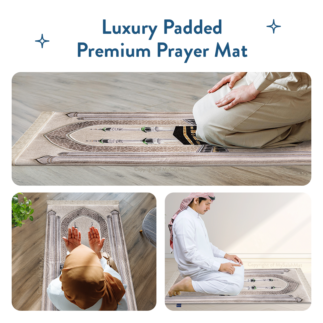 Adult Premium Padded Prayer Mat with Masjid al-Haram Design | Urban Rugs UK | A beautiful Ramadan and Eid gift for loved ones