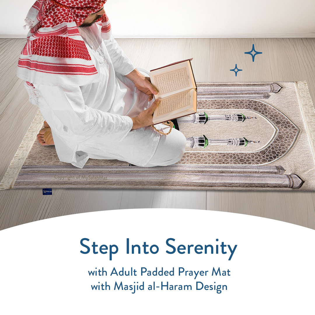 Adult Premium Padded Prayer Mat with Masjid al-Haram Design | Urban Rugs UK | A beautiful Ramadan and Eid gift for loved ones