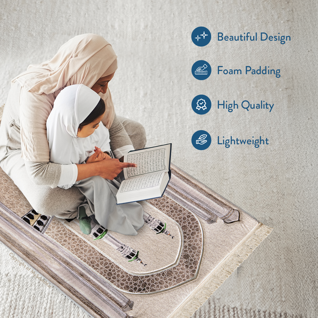 Adult Premium Padded Prayer Mat with Masjid al-Haram Design | Urban Rugs UK