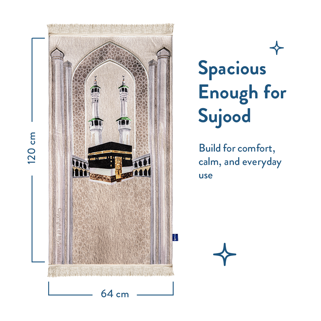 Adult Premium Padded Prayer Mat with Masjid al-Haram Design | Urban Rugs UK | A beautiful Ramadan and Eid gift for loved ones