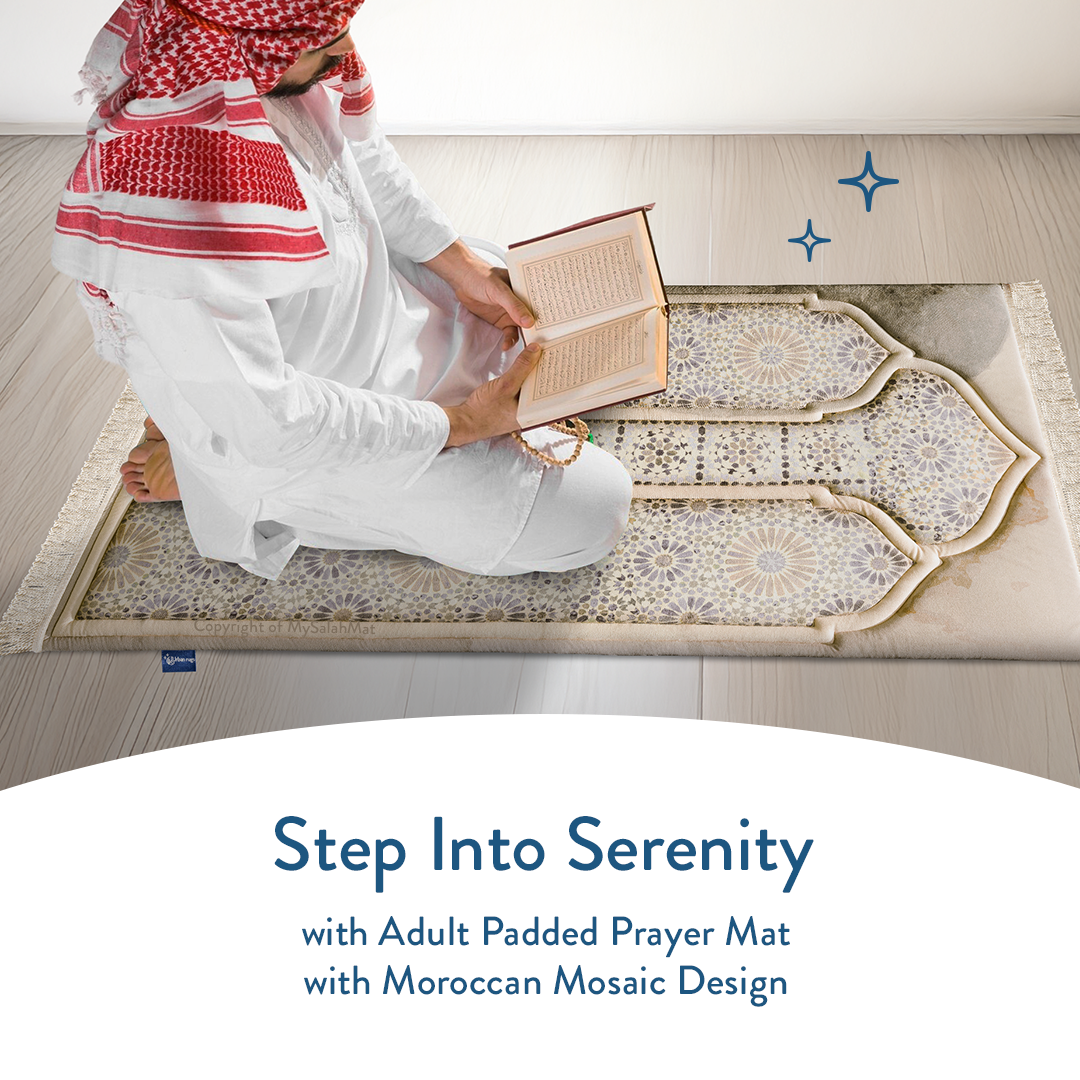 Adult Premium Padded Prayer Mat with Moroccan Mosaic Design | Urban Rugs UK
