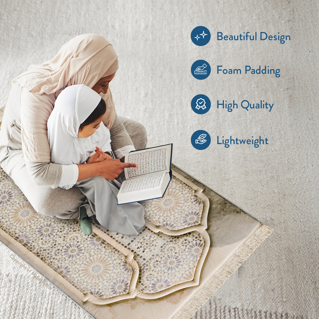 Adult Premium Padded Prayer Mat with Moroccan Mosaic Design | Urban Rugs UK