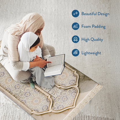 Adult Premium Padded Prayer Mat with Moroccan Mosaic Design | Urban Rugs UK