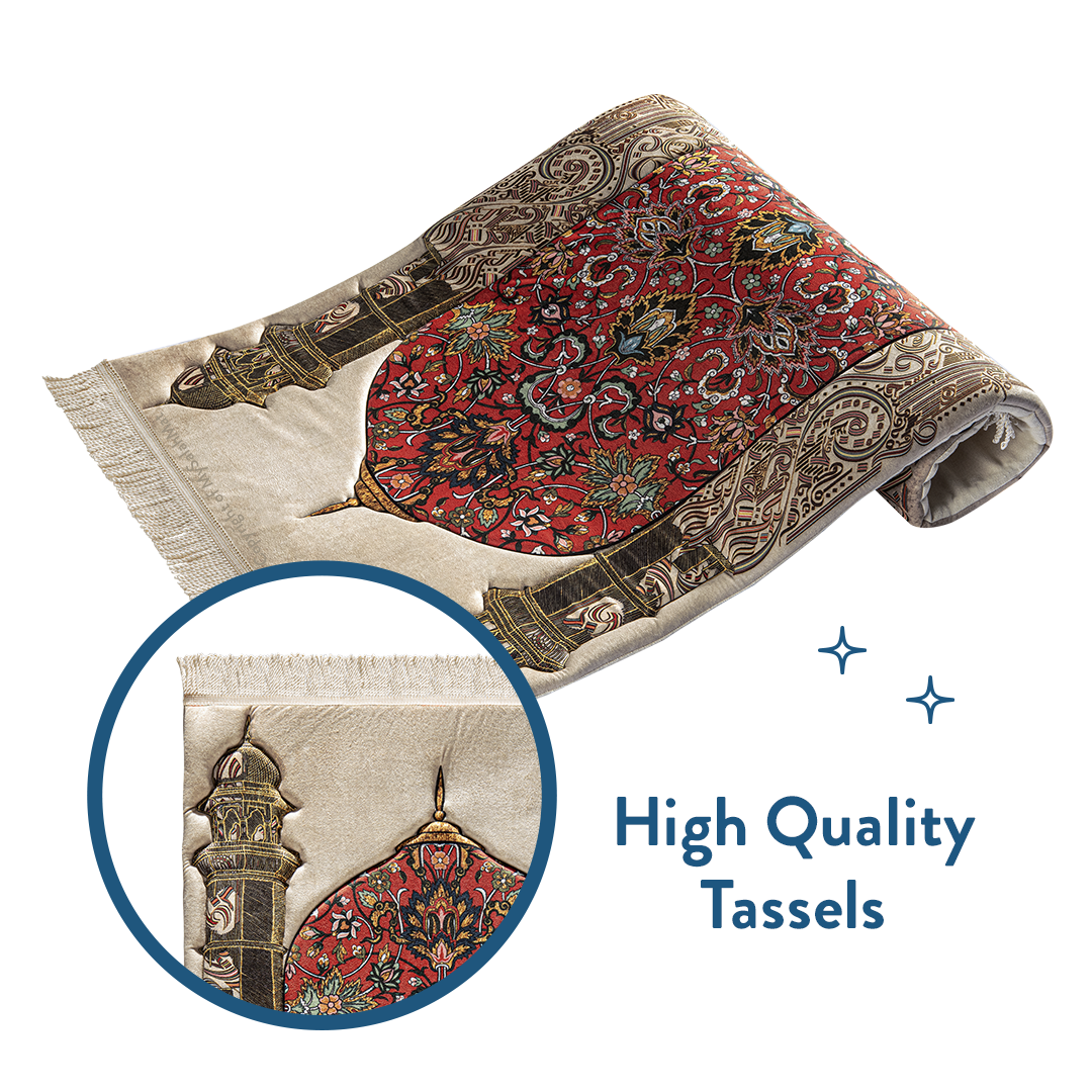 Adult Padded Prayer Mat with Reddish Flory Design by Urban Rugs UK