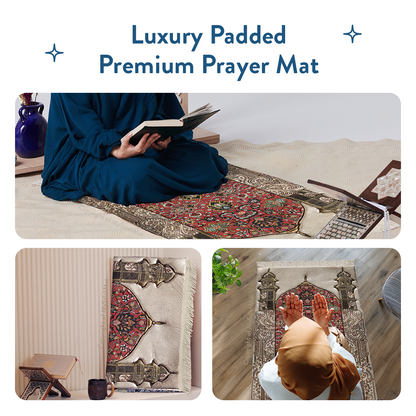 Adult Padded Prayer Mat with Reddish Flory Design by Urban Rugs UK