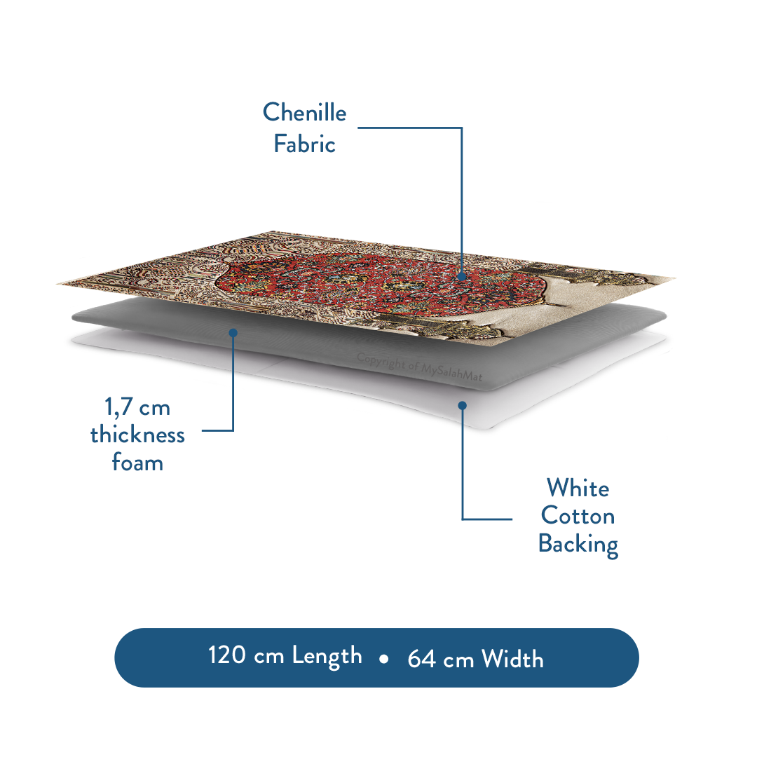 Adult Padded Prayer Mat with Reddish Flory Design by Urban Rugs UK