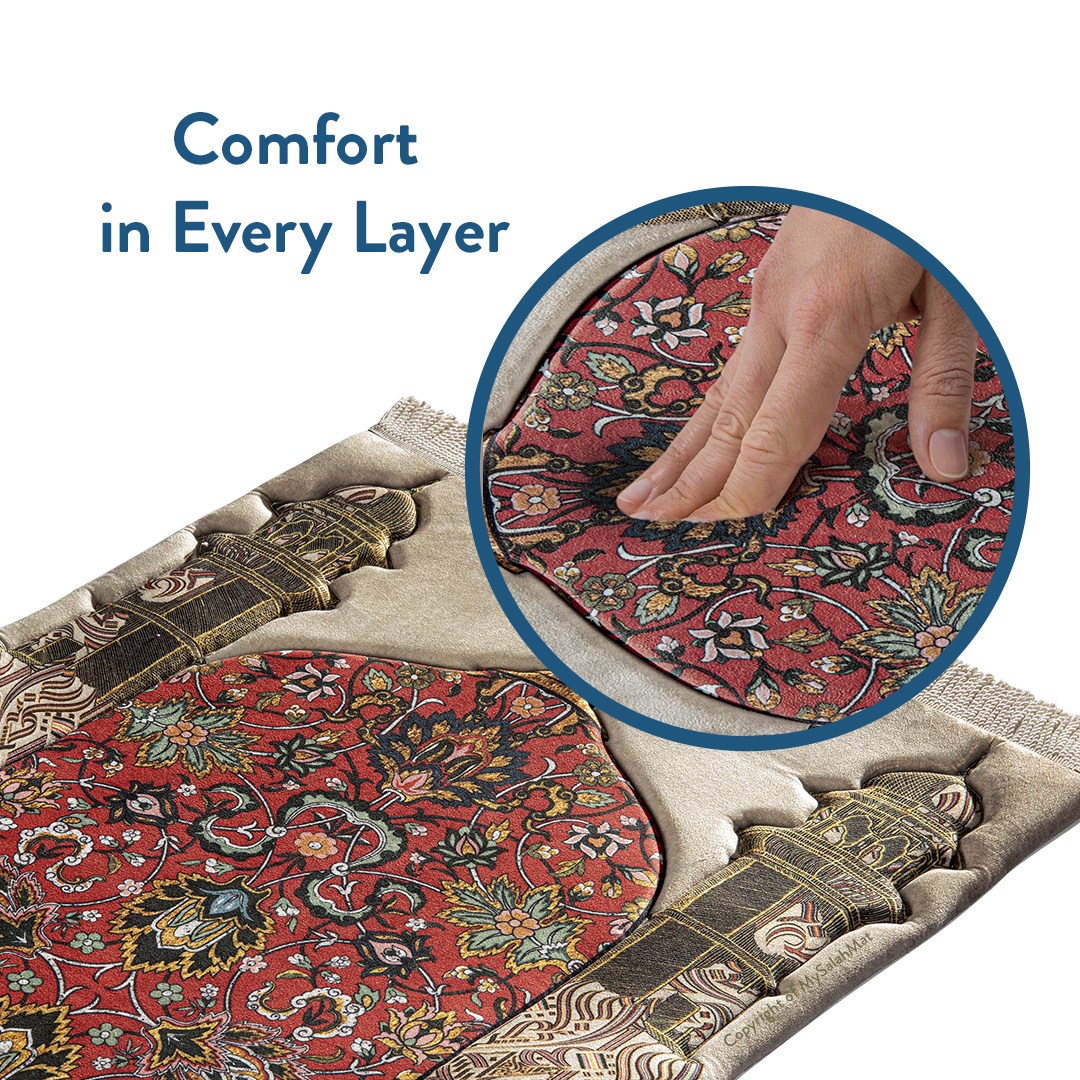 Adult Padded Prayer Mat with Reddish Flory Design by Urban Rugs UK