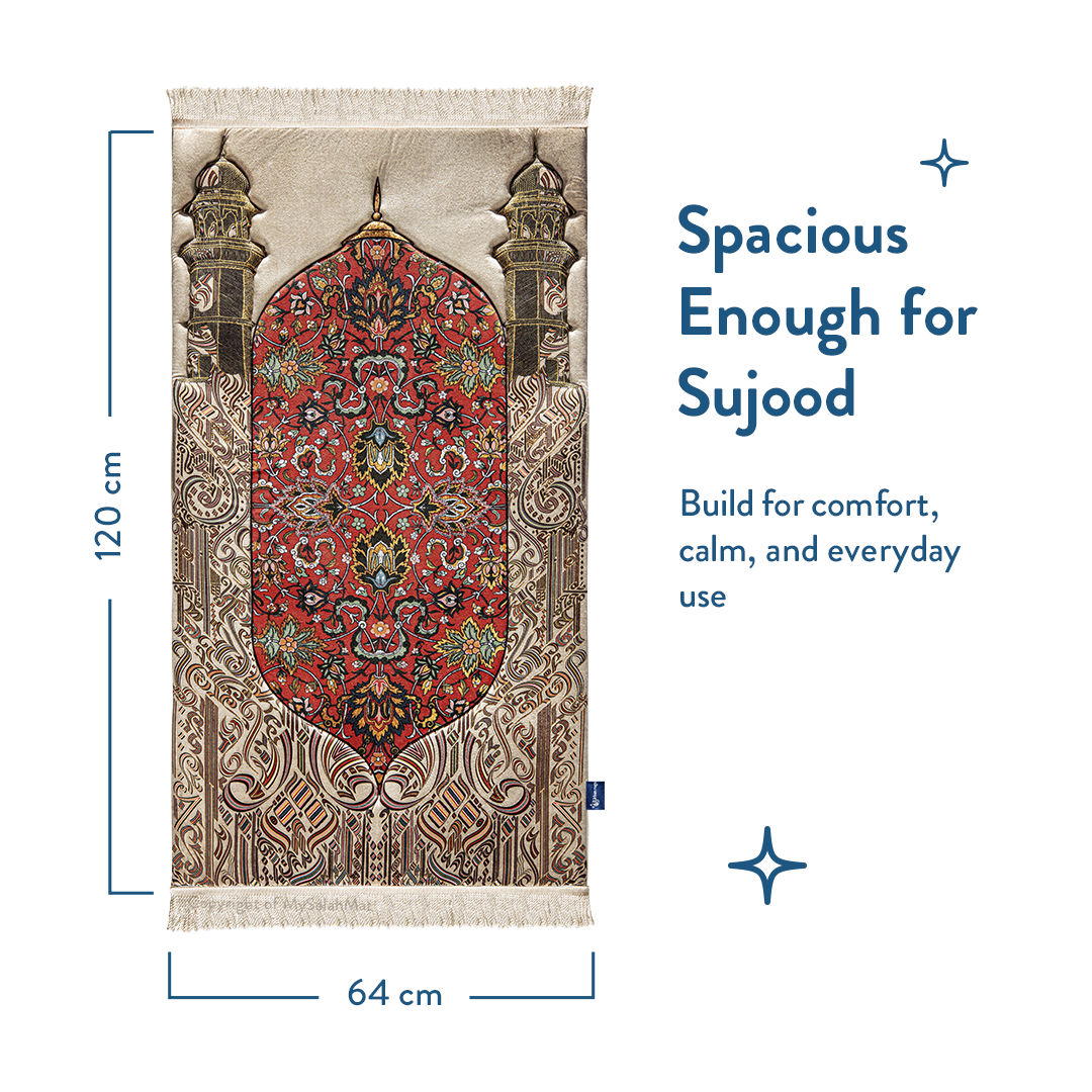 Adult Padded Prayer Mat with Reddish Flory Design by Urban Rugs UK
