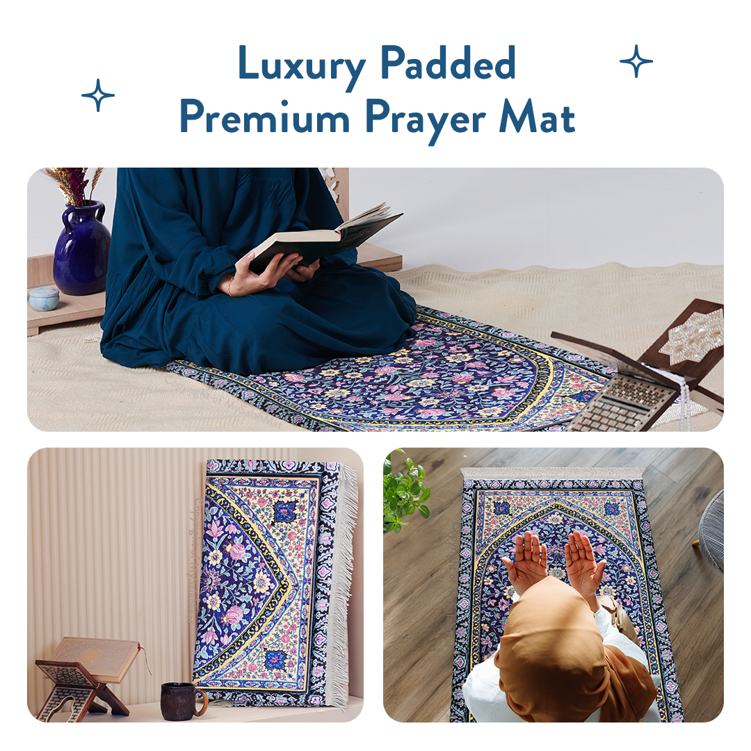 Adult Premium Padded Prayer Mat with Royal Blossoms Design | Urban Rugs UK