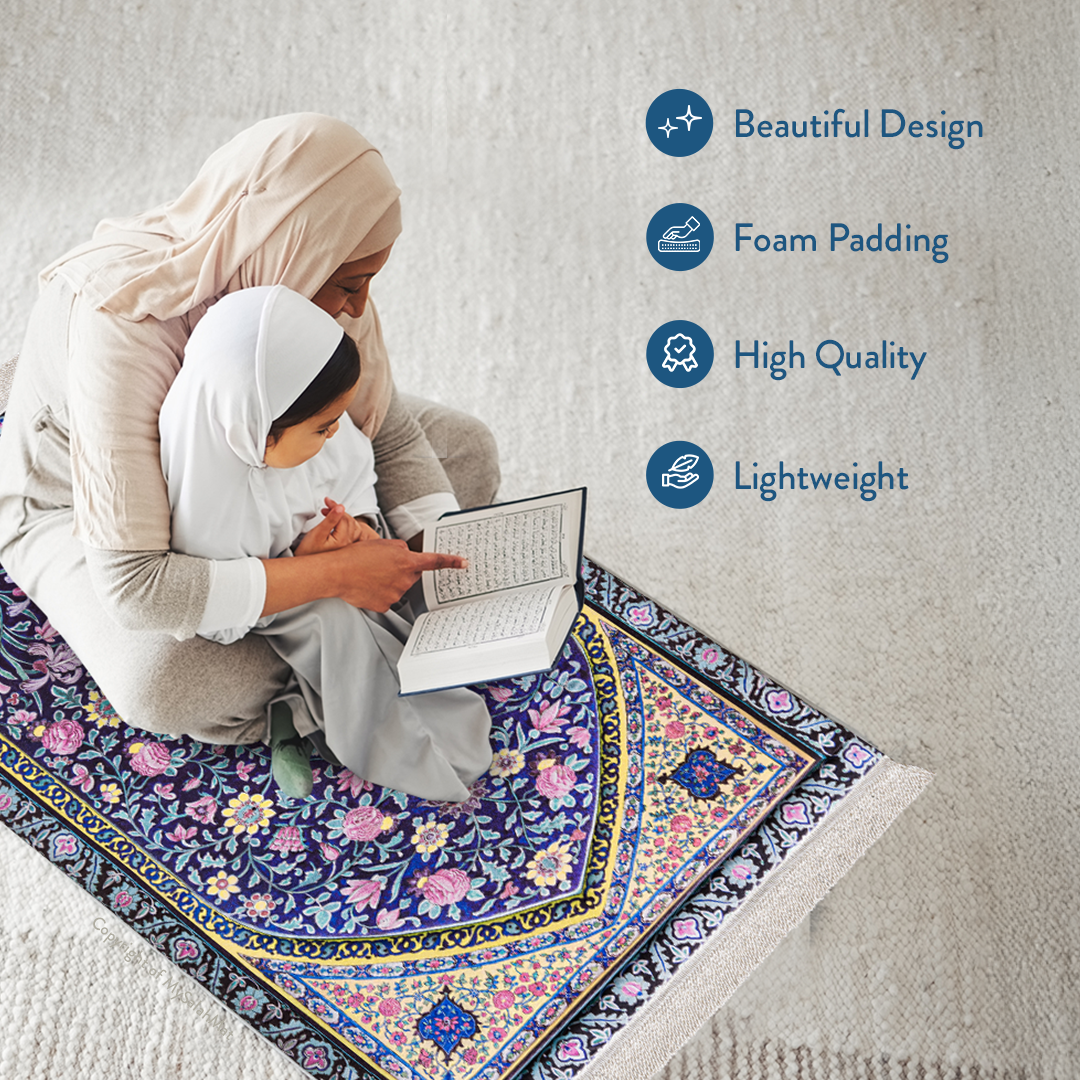 Adult Premium Padded Prayer Mat with Royal Blossoms Design | Urban Rugs UK