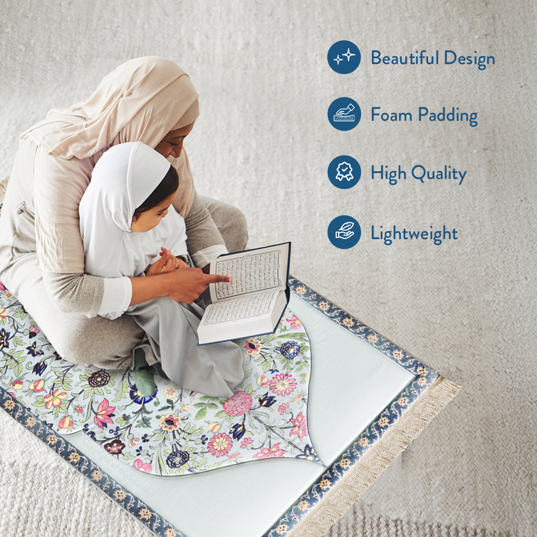 Adult Premium Padded Prayer Mat with Spring Blossoms Design | Urban Rugs UK