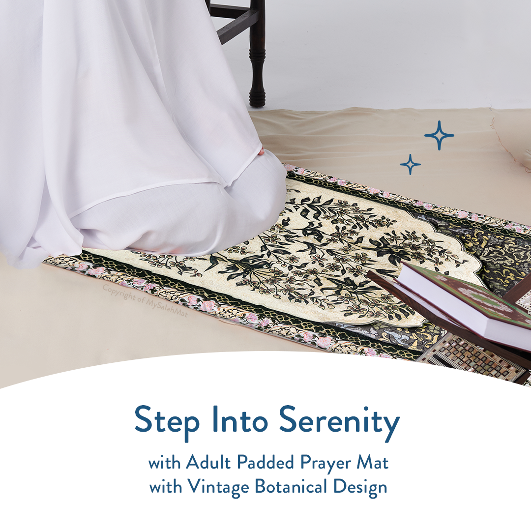 Adult Premium Padded Prayer Mat with Vintage Botanical Design | Urban Rugs UK
