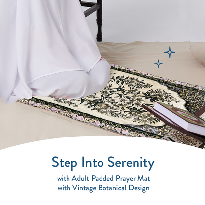 Adult Premium Padded Prayer Mat with Vintage Botanical Design | Urban Rugs UK