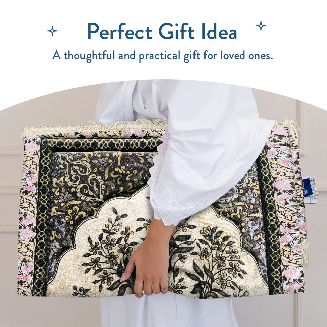 Adult Premium Padded Prayer Mat with Vintage Botanical Design | Urban Rugs UK | A beautiful Ramadan and Eid gift for loved ones