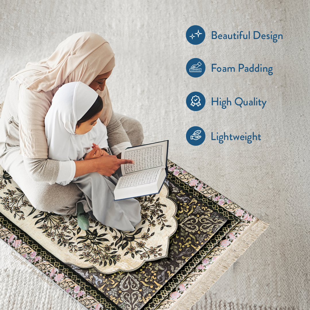 Adult Premium Padded Prayer Mat with Vintage Botanical Design | Urban Rugs UK