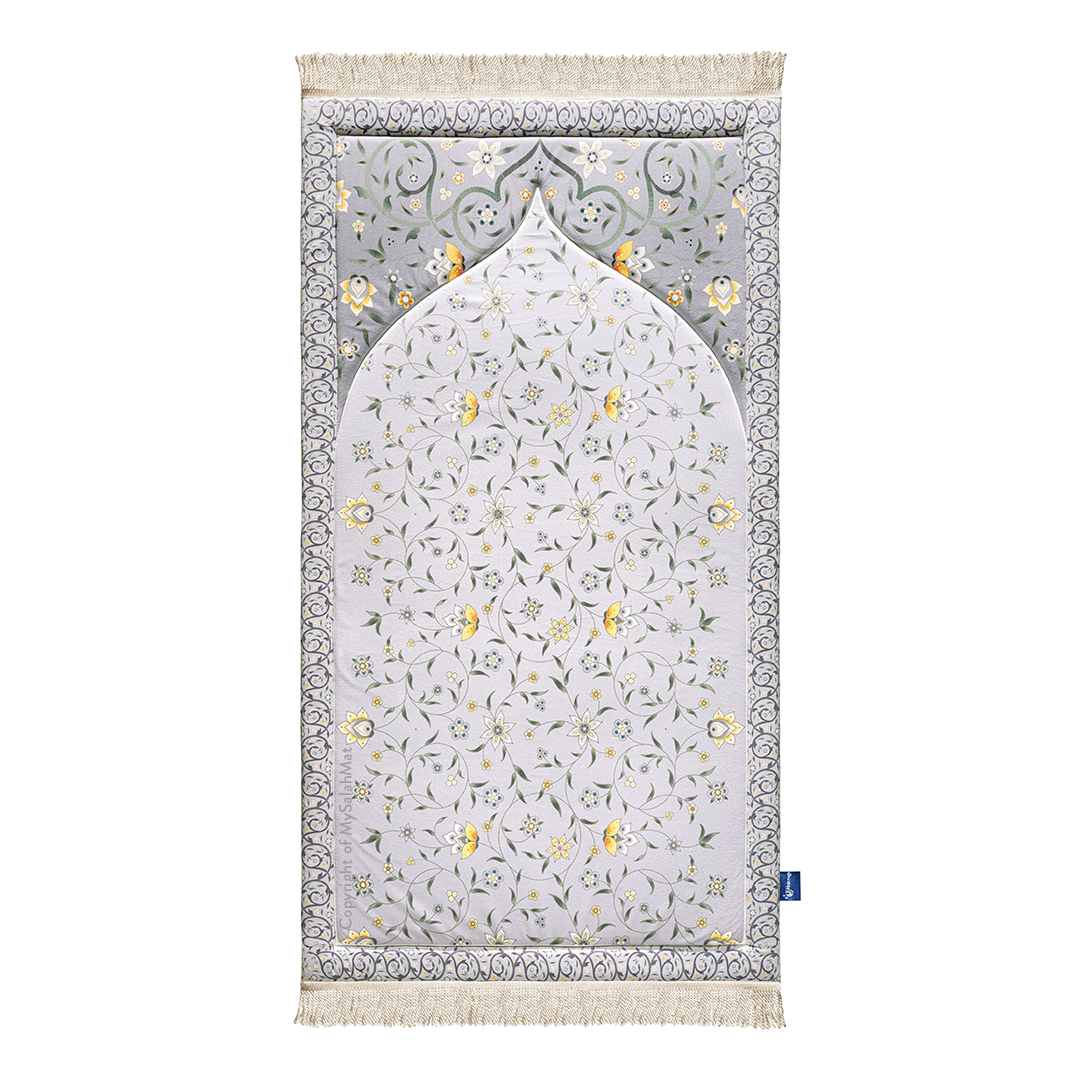 Adult Premium Padded Prayer Mat with Yellow Floral Vine Design