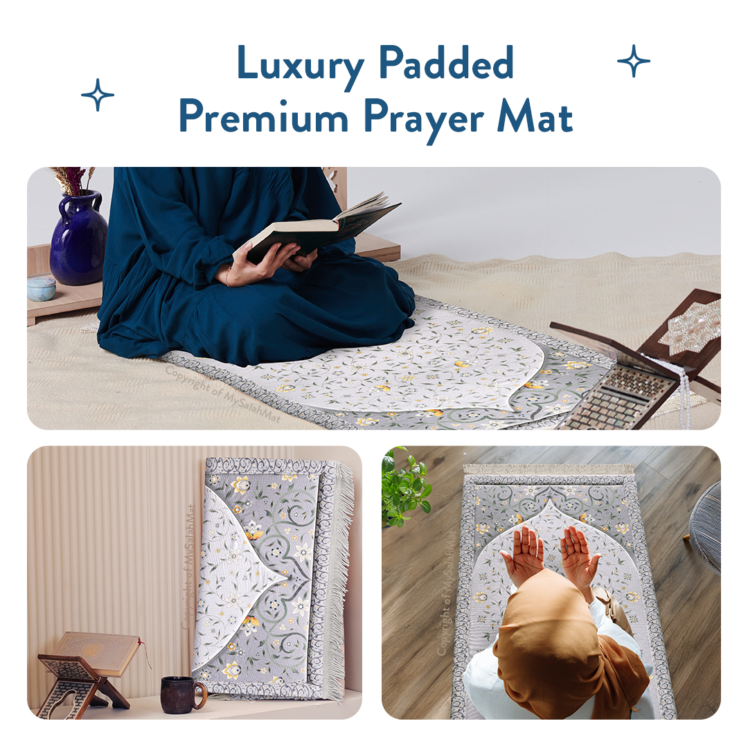 Adult Premium Padded Prayer Mat with Yellow Floral Vine Design | Urban Rugs UK