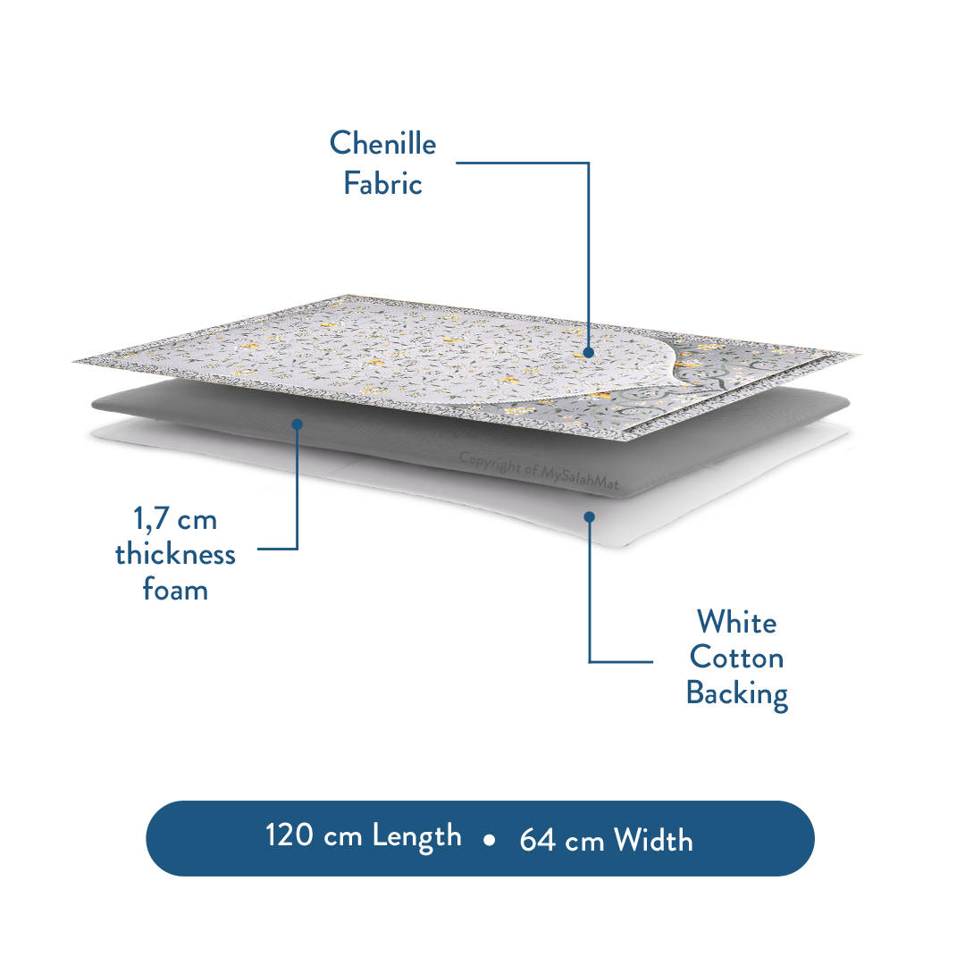 Adult Premium Padded Prayer Mat with Yellow Floral Vine Design | Urban Rugs UK | A beautiful Ramadan and Eid gift for loved ones