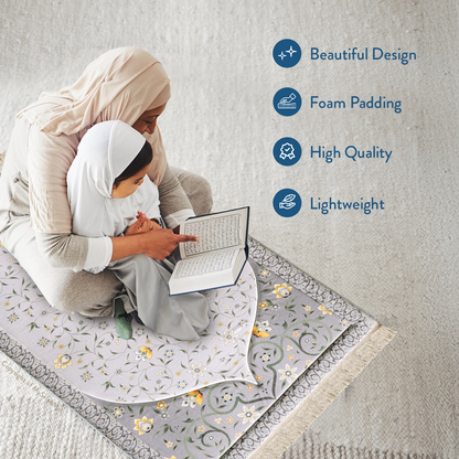 Adult Premium Padded Prayer Mat with Yellow Floral Vine Design | Urban Rugs UK