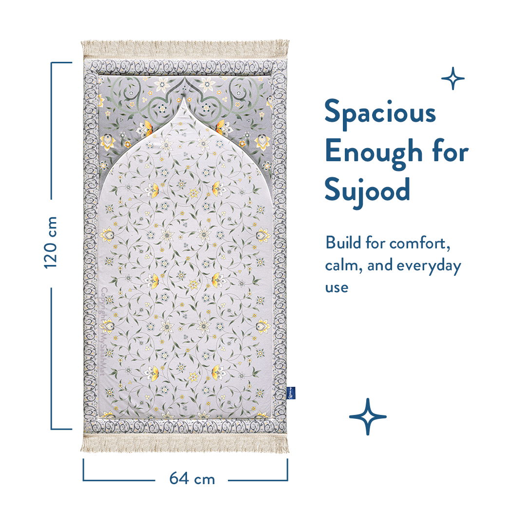 Adult Premium Padded Prayer Mat with Yellow Floral Vine Design | Urban Rugs UK