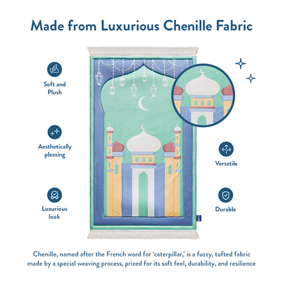 Padded Kids Prayer Mat with Aqua Mumbai Mosque Design by Urban Rugs UK